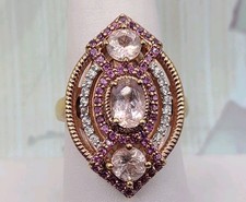 Designer Sterling Silver 925 Rose Quartz White/Pink Accents RGP Ring 7.75/8