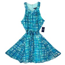 CHAPS Dress Size 16 New Ralph Lauren Stripe Abstract Pattern Bow Fit & Flare