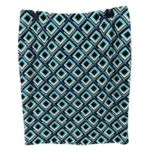 Kasper Skirt Women's Size 16 Pencil Blue Black Geometric Print Lined Back Zip