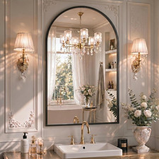 24"X36" Arched Black Bathroom Mirror Metal Framed with HD Shatter-Proof