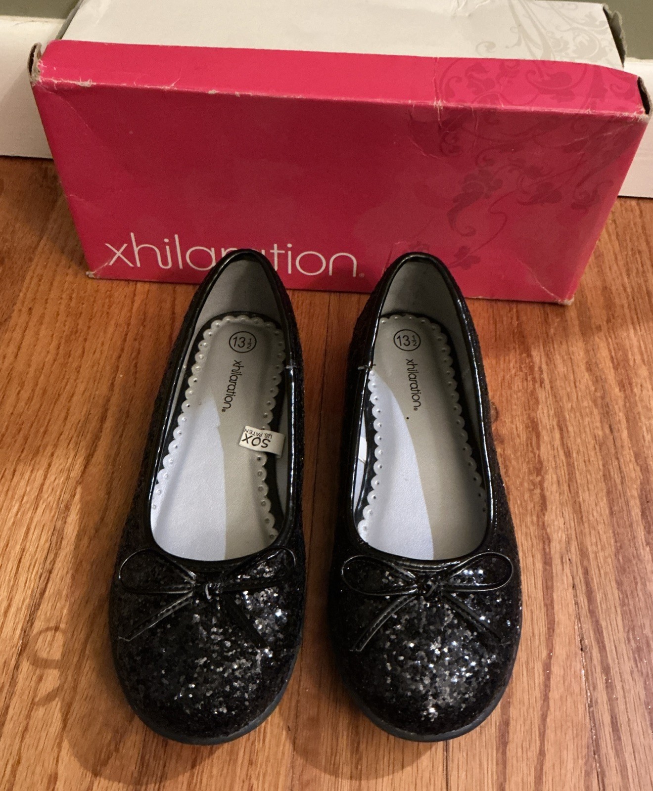 Xhilaration Black Glitter Hila Slipper Party Dress Shoes Size 13 1/2 Kids