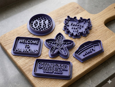 Stranger Things 6er Set Ausstechformen & Stempel - Fondant, Glasur Gebäck Playdoh