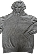 TSE 100% Cashmere Hoodie Hooded Sweater Zipped Knit Size 12 L Grey Pockets 