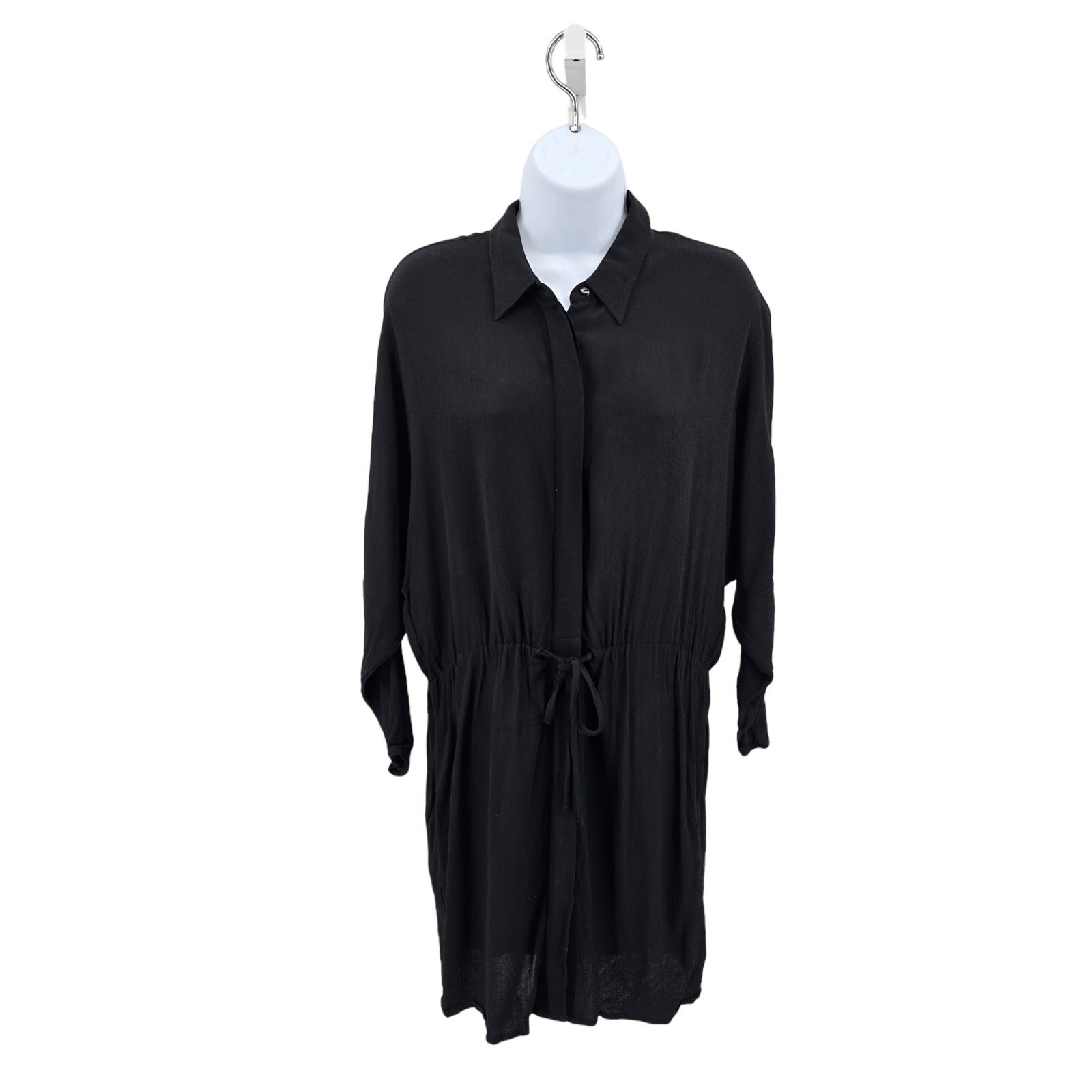 TopShop Black Drawstring Solid Mini Shirt Dress W… - image 3