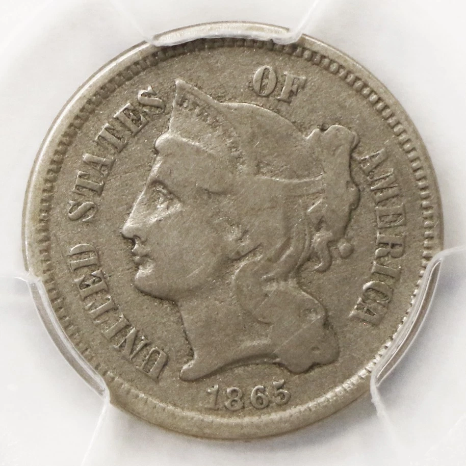 1865 III 3 Cent Nickel 3C U.S. Coin PCGS F15 Detail - Image 2 of 4