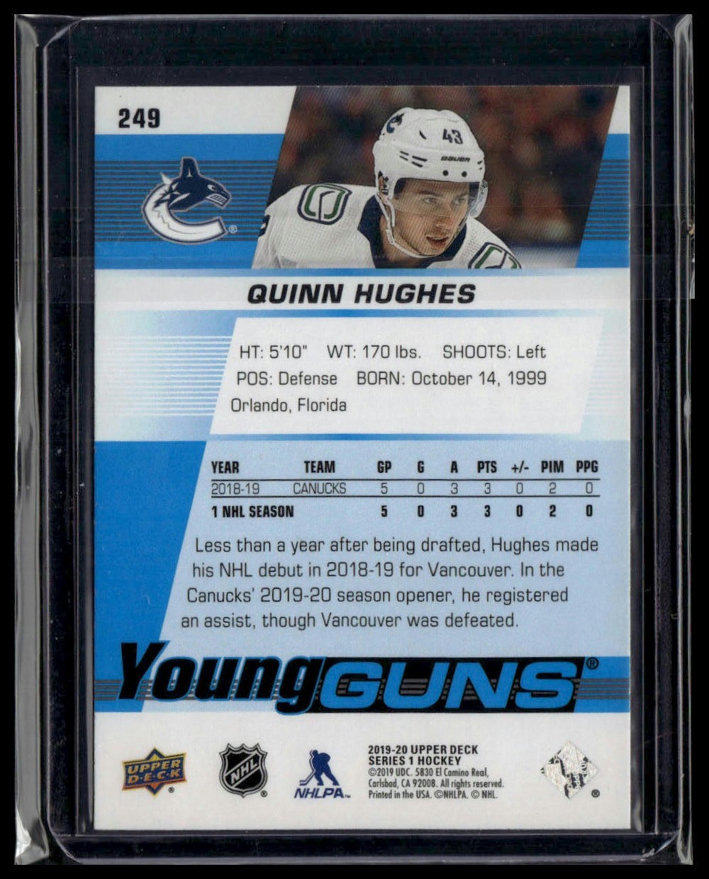 2019-20 Upper Deck #249 Quinn Hughes
