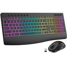 Wireless Keyboard and Mouse Combo, 9 Backlit Effects, Rechargeable Black