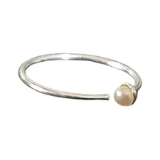 Nose Ring Cultured Real Pearl Split Ring 8mm 22g (0.6mm) Silver Body Piercing