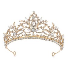 Baroque Queen Crown Wedding Rhinestone Tiara Gold Bride sliver rhinestone