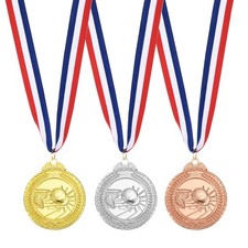 3 Pcs 2" Metal Award Medals for Sports, Golden/Silver/Brown Basketball Style