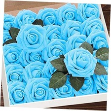 Artificial Flowers 25pcs Real Looking Foam Fake Roses with Stems for 25Pcs Blue