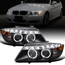 For Bmw E90 E91 325i 328i 330i 2006 2008 Led Angel Eyes Headlights Pair Black