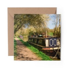 1 x Blank Greeting Card Barge Moored Canal Boat England UK #50192