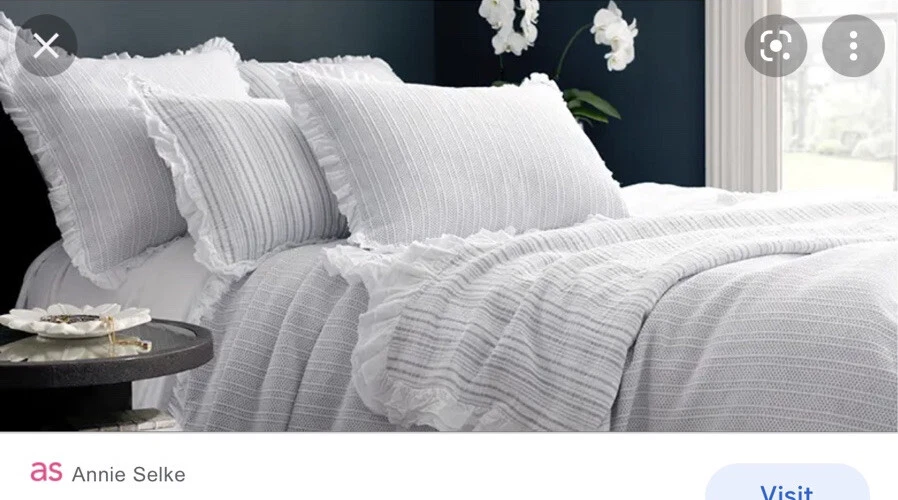 Annie Selke PINE CONO HILL Euro Almohada Falsa Gris Blanco Rayas CINTIA Matelasse Foto 3 de 4