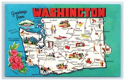 Postcard Greetings from Washington Map Unposted