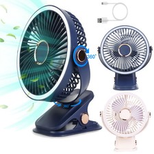 Portable Clip On Fan W/ 5 Speeds 3 Brightness 720  Type-C Rechargeable Clip Desk