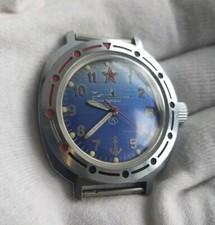 Vtg post soviet VOSTOK Komandirskie blue textured submarine dial Serviced 341334