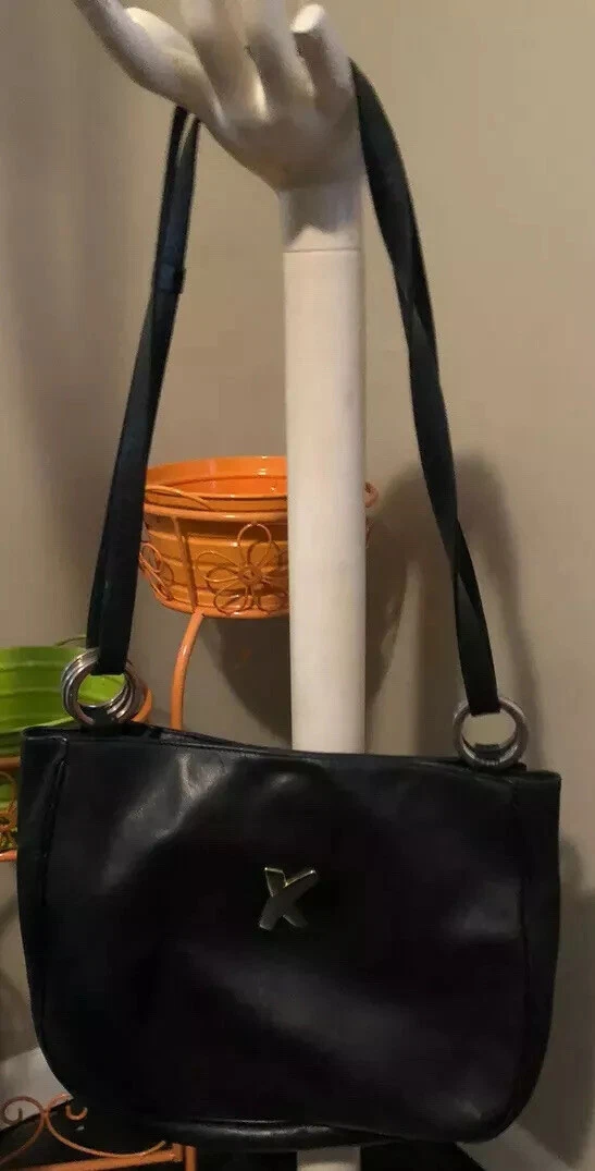 Vintage Paloma Picasso Black Leather Shoulder Bag Handbag Large