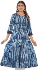 YASH GALLERY Women's Blue Tie  Dye Anarkali Kurti, Cotton Round Neck Kurti