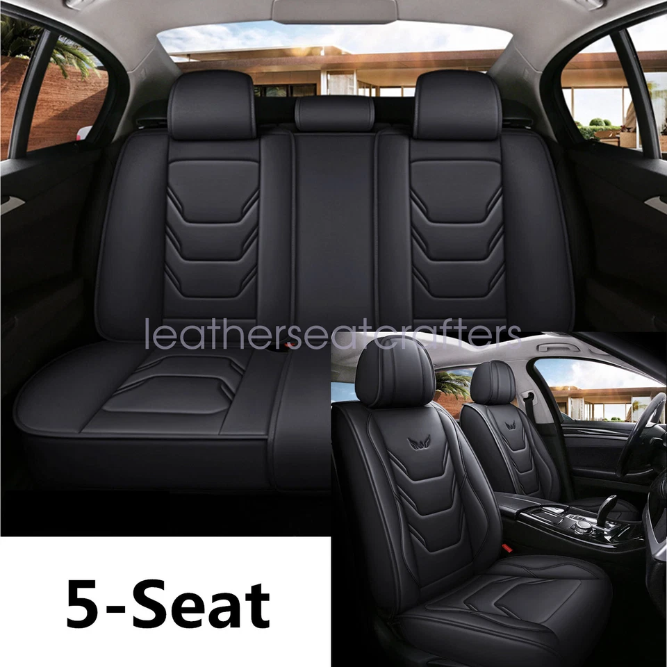 For Honda Leather Front & Rear Car Seat Covers 5-Seats Protectors Full Set Black Foto 2 de 4