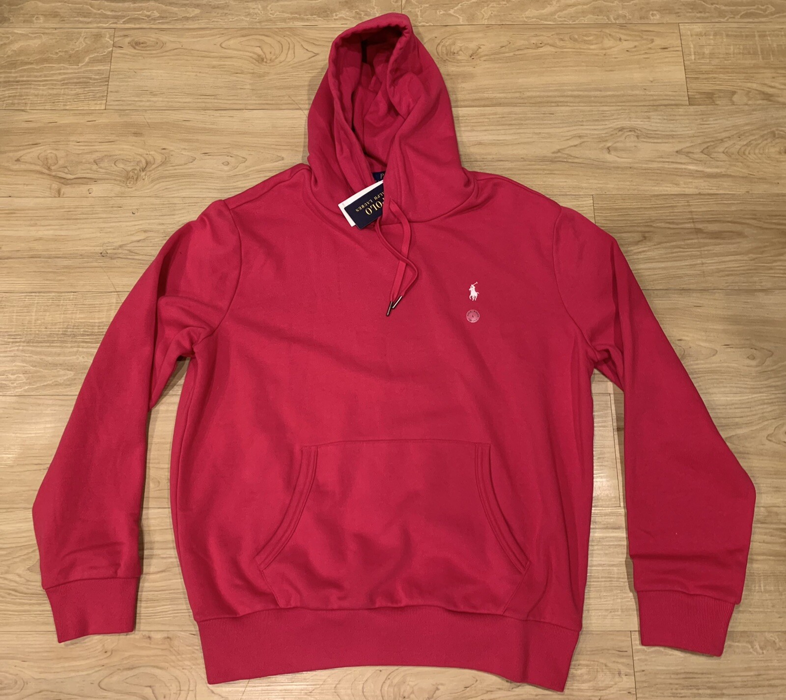 Felpa con cappuccio pullover Polo Ralph Lauren da uomo firmata pony pile rosa nuova con etichette xl