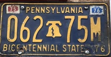 1976 PENNSYLVANIA BICENTENNIAL LICENSE PLATE