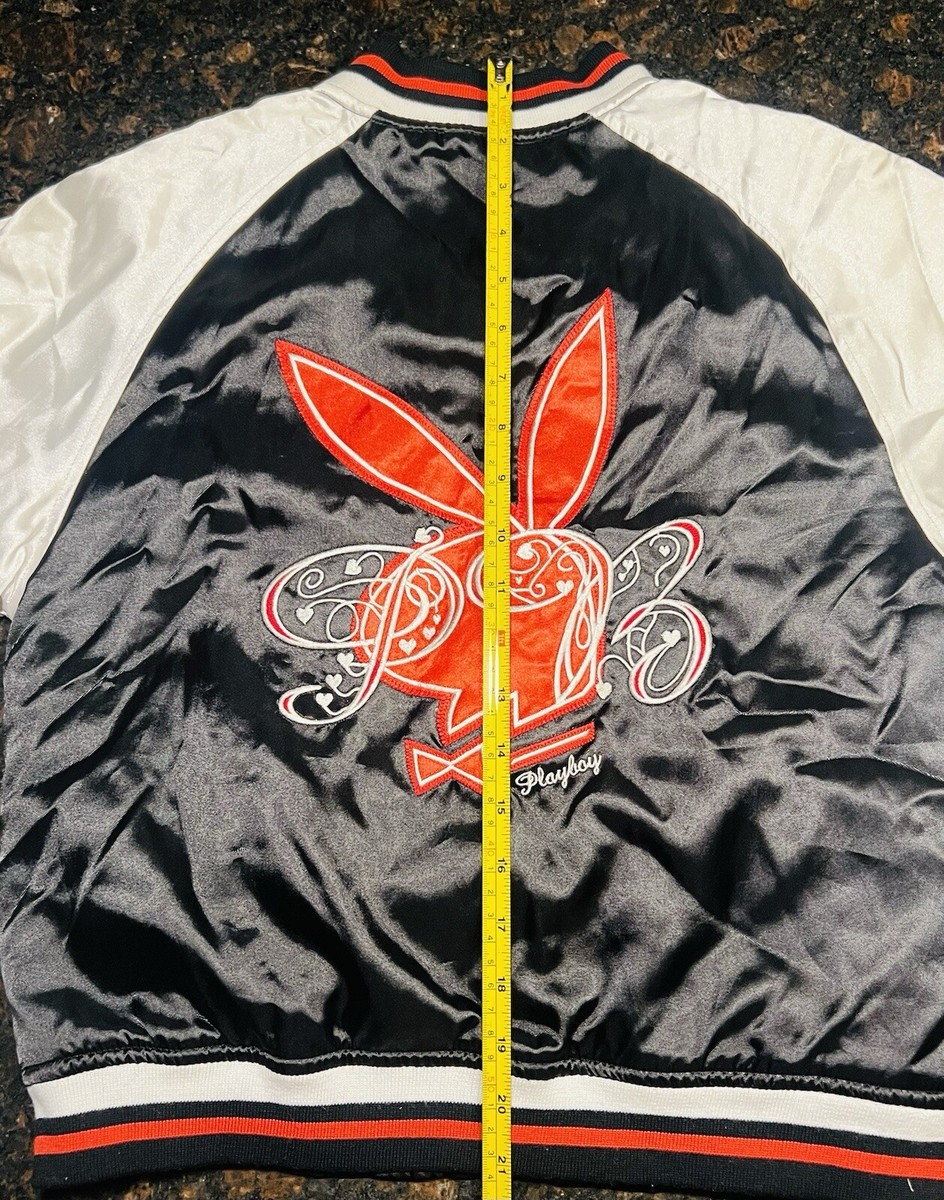 Vintage Y2K Women's Satin Playboy Bomber Jacket Size Small/Bunny