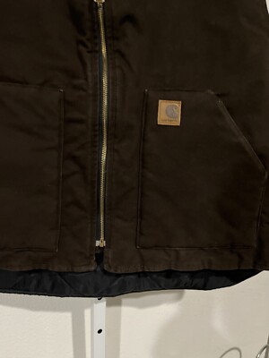 Vintage Carhartt Duck Canvas Quilt Lined Vest Made In USA FullZip