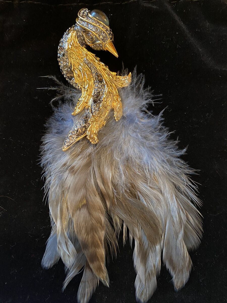 NWOT AMAZING HUGE ALEXIS BITTAR REAL FEATHER PHOENIX BIRD BROOCH ...