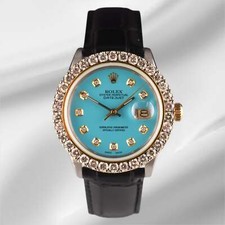 Rolex Datejust 36mm 2-Tone 2.25ct Baby Blue Diamonds Dial Men's Watch