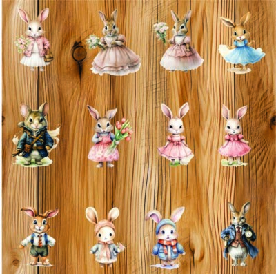 12x bunt gemischt Katze Peter Hase Vinyl Aufkleber Abziehbild Weinglas Flasche Becher