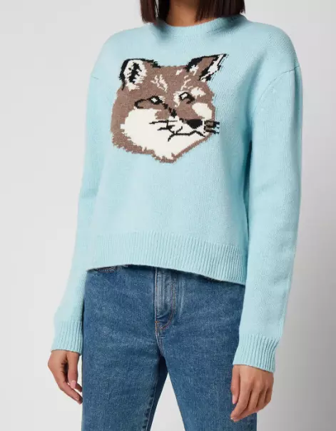 Maison Kitsun Women s Big Fox Head Pullover Jumper Aqua LARGE
