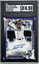 2021 BOWMAN PURPLE PAPER PROSPECT JULIO RODRIGUEZ /250 TOPPS CERT. AUTO. ISSUE