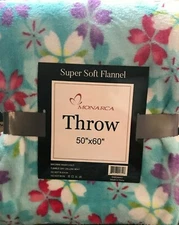 New 50” by 60” Monarca Soft Flannel Light Blue Pink Flowers Floral Throw Blanket
