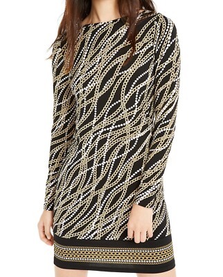 Michael Michael Kors Black/Gold Women's Chain Pearl Border Shift Dress
