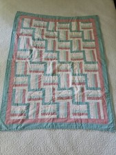 Vintage Baby Quilt, Hand Quilted Excellent Condition. Green And Pink