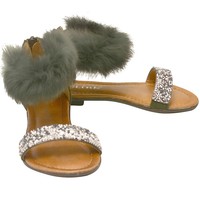 Little Girls Olive Glitter Faux Fur Adorned Open Toe Sandals 9-10 Toddler Little Girls Olive Glitter Faux Fur Adorned Open Toe Sandals 9-10 Toddler