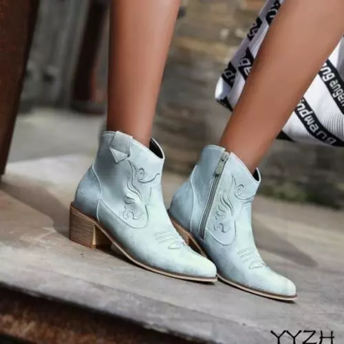 Women s Ankle Boot Cowgirl Cowboy Boots Ladies Chunky Heel Western