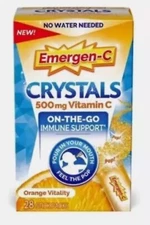Emergen-C CRYSTALS Immune Support 500mg Vitamin C 28 ORANGE VITALITY pak 03/2025