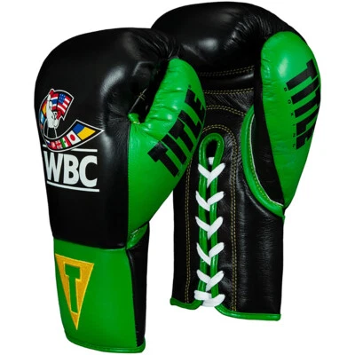 Title Boxing WBC Pro Fight Leather Lace Up Gloves - Black/Green