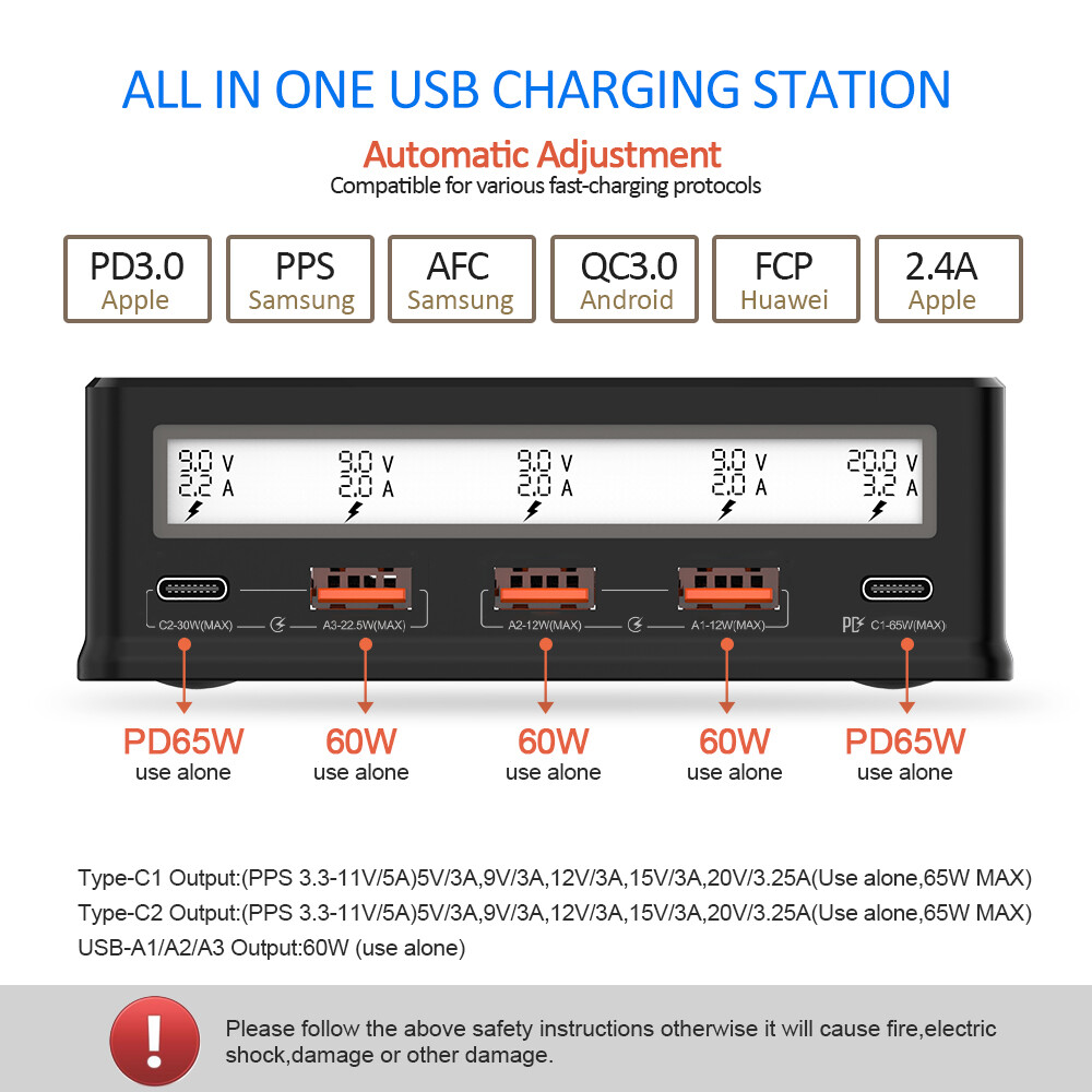 110W 5-Port USB Wall Charger Station Fast Charging Hub G0Y2