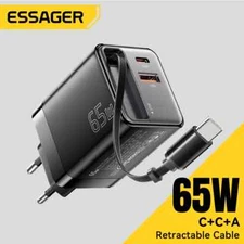 Essager 65W GaN USB C Charger Type C PD Fast Charging Adapter Retractable Cable