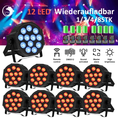 YOKEN BAR COLOURFUL STAGE LIGHT 12 LED 120W batteria RGB Wash PAR luce palco DMX ricaricabile discoteca party stage