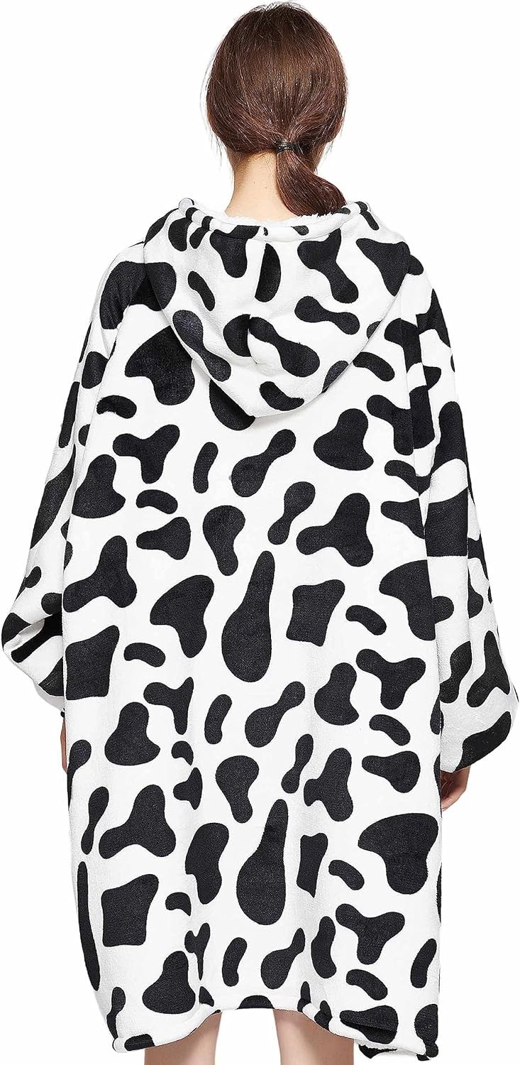 KFUBUO Wearable Blanket Hoodie for Adults Sherpa All Adult, Printing-dairycow 