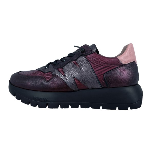 Wonders Odisei: Zapatillas Para Mujer Plataformas Burdeos Piel Ligero A-2491