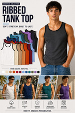 Mens Muscle Tank Top 3 Pack Ribbed Slim Fit Gym Vest Stretch Cotton Tee