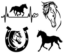 Horse Decal Pack: Heartbeat, Horseshoe, Galloping, Detailed Horse Head Black...