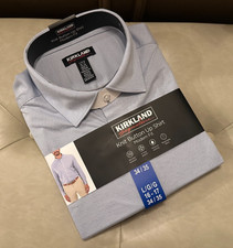 Kirkland Signature Men's Modern Fit Knit Button Up Dress Shirt, 16-17 34/35  L