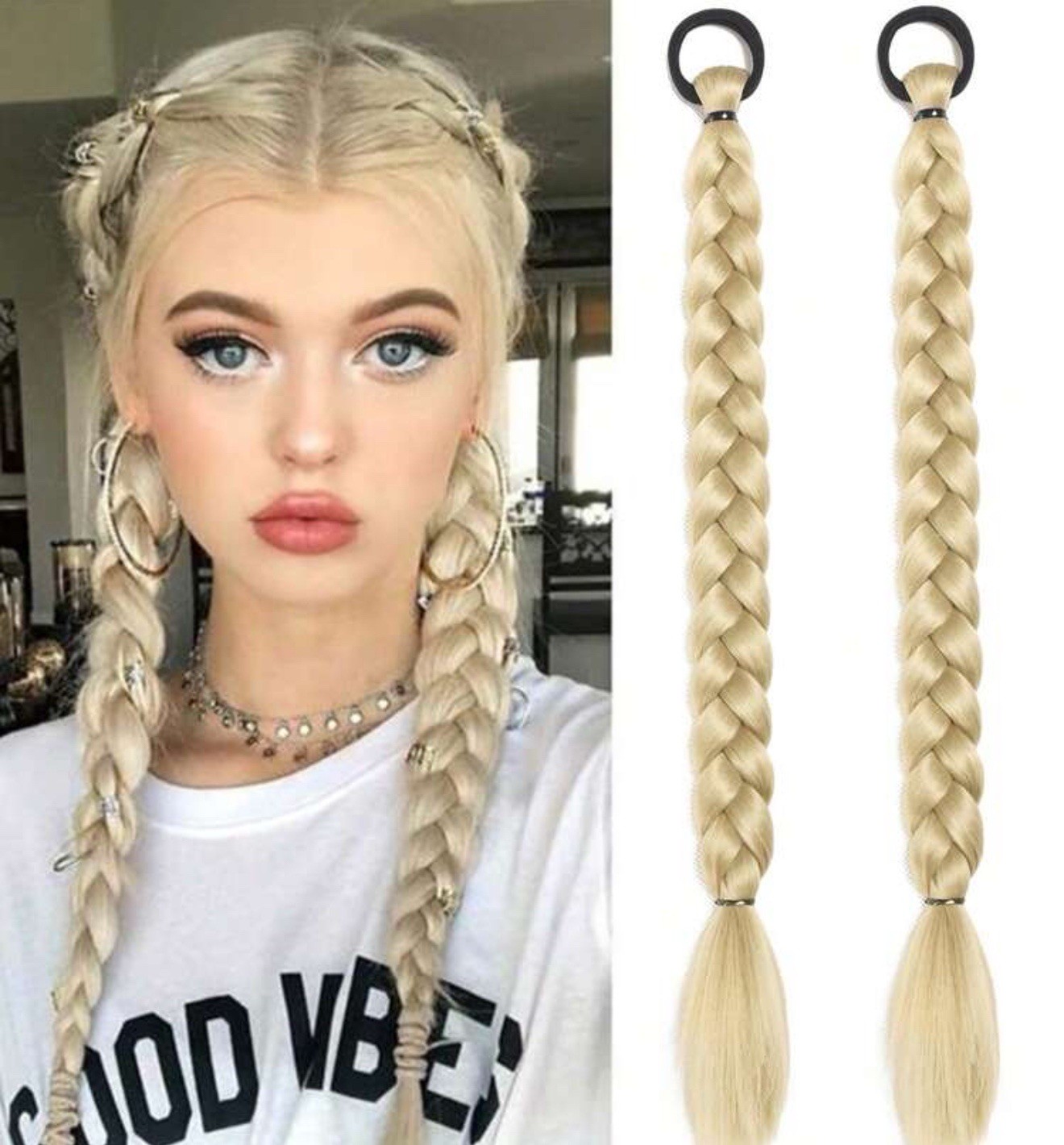 Extension tresse blond doré pour coiffure de soirée mi-longue en 40cm