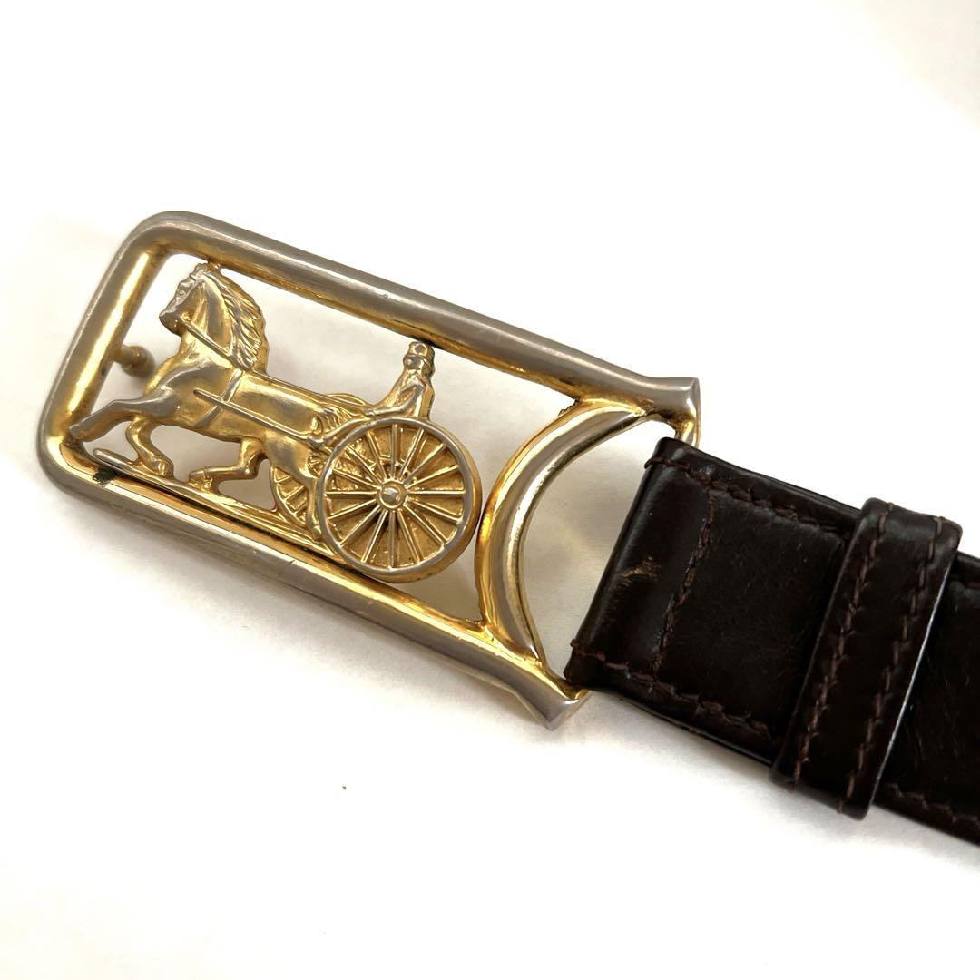 Celine Belt Carriage Gold Buckle Genuine Leather Black
